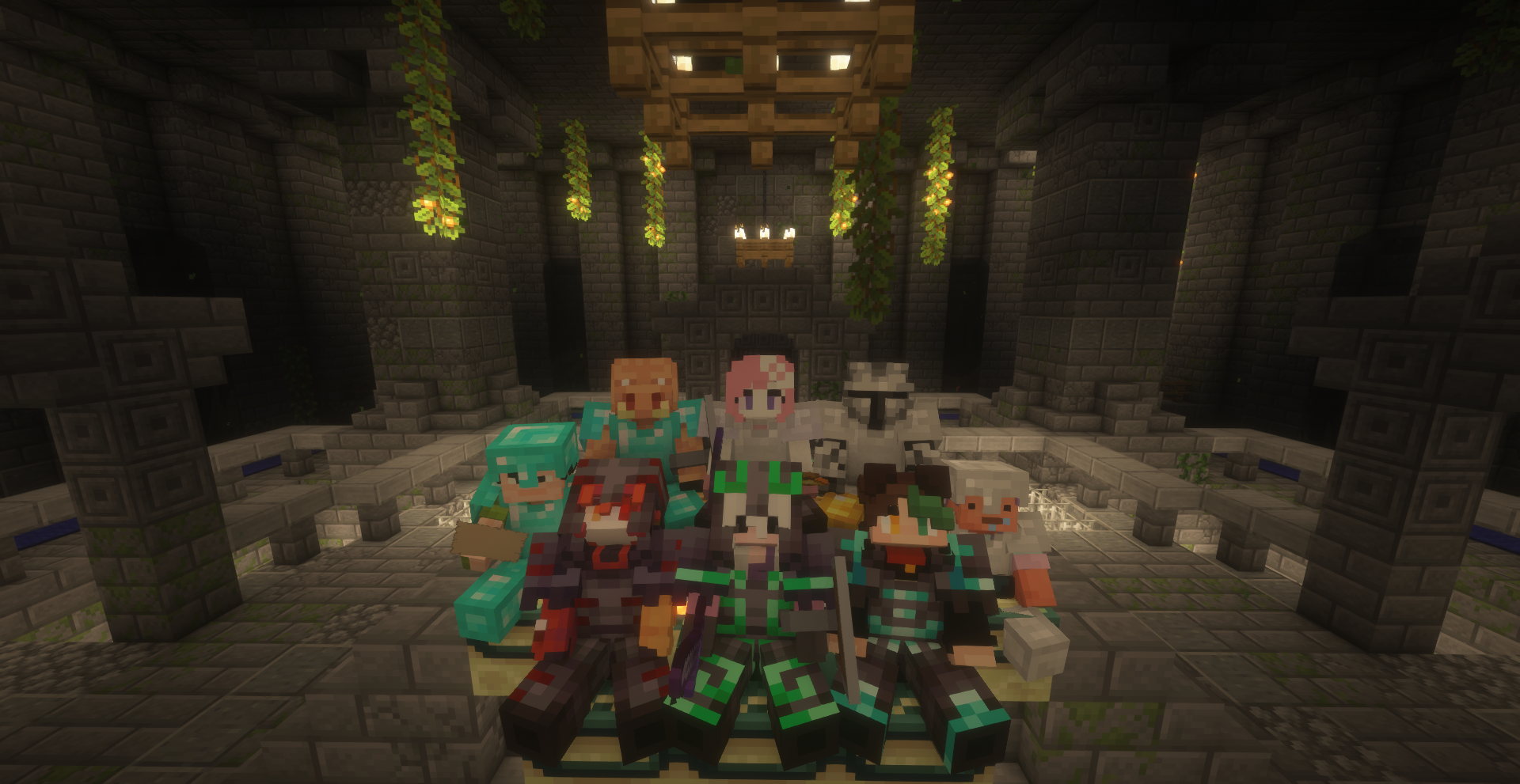 Picture of some people in the Quick Draw Goobers Minecraft server sitting on an end portal